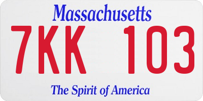MA license plate 7KK103