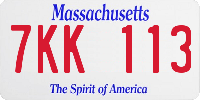 MA license plate 7KK113