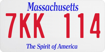 MA license plate 7KK114