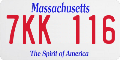 MA license plate 7KK116