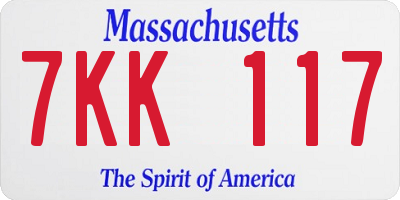 MA license plate 7KK117