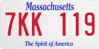 MA license plate 7KK119