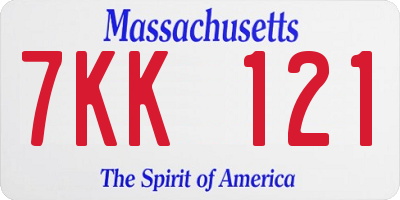 MA license plate 7KK121