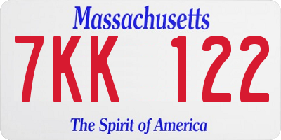 MA license plate 7KK122