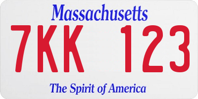 MA license plate 7KK123