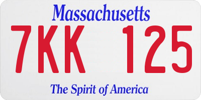 MA license plate 7KK125