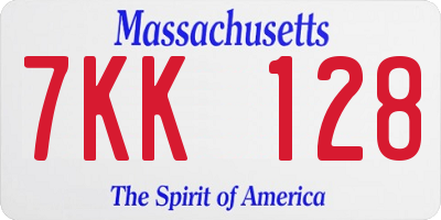 MA license plate 7KK128