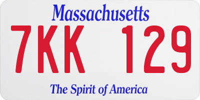 MA license plate 7KK129