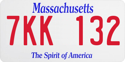 MA license plate 7KK132