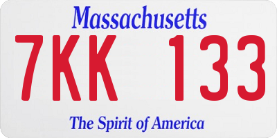 MA license plate 7KK133