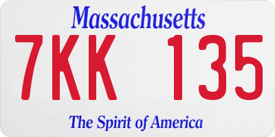 MA license plate 7KK135