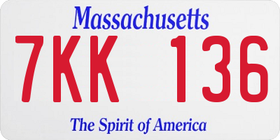 MA license plate 7KK136