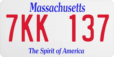 MA license plate 7KK137