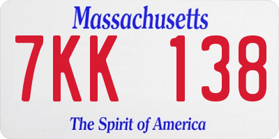 MA license plate 7KK138