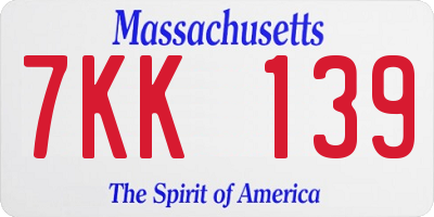MA license plate 7KK139