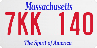MA license plate 7KK140