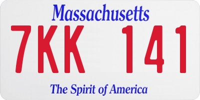 MA license plate 7KK141
