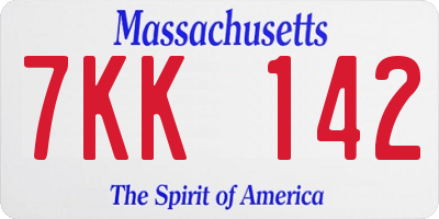 MA license plate 7KK142