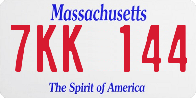 MA license plate 7KK144