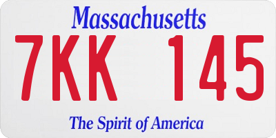 MA license plate 7KK145
