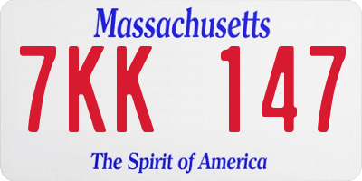 MA license plate 7KK147