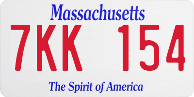 MA license plate 7KK154