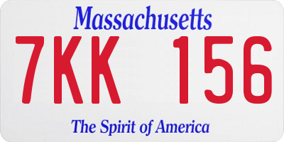 MA license plate 7KK156