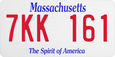 MA license plate 7KK161