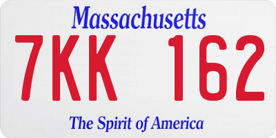 MA license plate 7KK162
