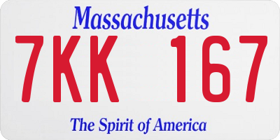 MA license plate 7KK167
