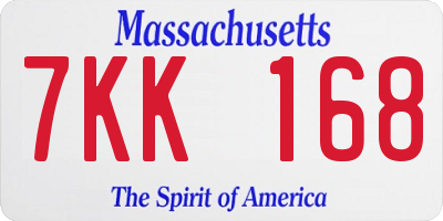 MA license plate 7KK168