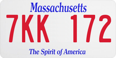 MA license plate 7KK172