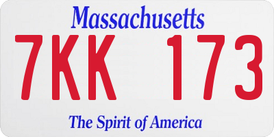 MA license plate 7KK173