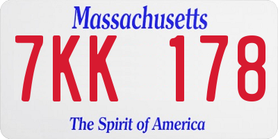 MA license plate 7KK178