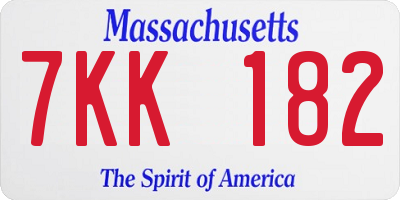 MA license plate 7KK182