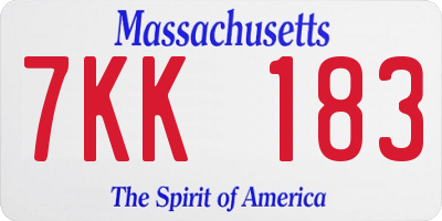 MA license plate 7KK183