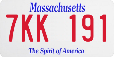 MA license plate 7KK191