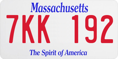 MA license plate 7KK192