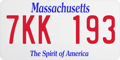 MA license plate 7KK193