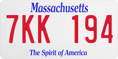 MA license plate 7KK194