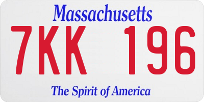MA license plate 7KK196