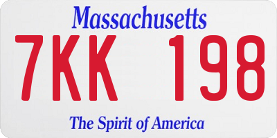 MA license plate 7KK198