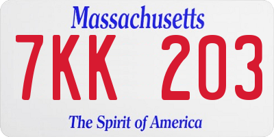 MA license plate 7KK203