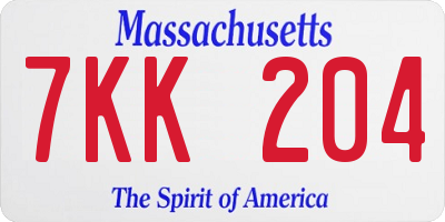 MA license plate 7KK204