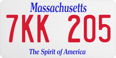 MA license plate 7KK205