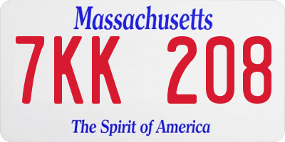 MA license plate 7KK208