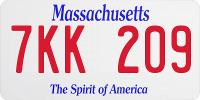 MA license plate 7KK209