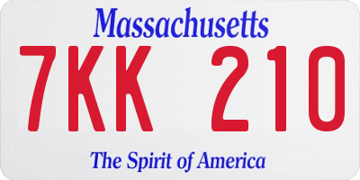 MA license plate 7KK210