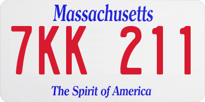 MA license plate 7KK211