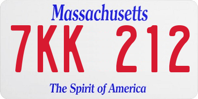 MA license plate 7KK212